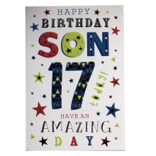 IC&G 17th Birthday Card for Son - Age 17 Star Design - Embossed Foil Finish - Premium Greeting Card with Envelope