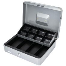 HMF 15130-09 Cash Box with Note and Coin Compartments 30 x 24 x 9 cm, silver