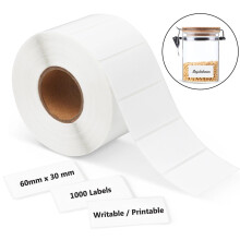 ilauke White Sticky Labels on A Roll 1000,60mm x 30mm Self-Adhesive Address Sticky Labels on A Roll for Package Mailing Price Jam Stickers
