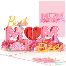 YianHien Mothers Day Card, Pop Up Happy Mothers Day Card for Mum Mom Mummy Wife Grandma Nanna, 'Best Mum Ever' & Floral Heart Surprise Design