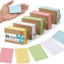 Koogel Mini Flash Cards with Rings, 500 PCS Ruled Index Cards, Small Pocket Size Study Notes 7.4 5.2 cm, Colour Coded Revision Notes for Vocabulary
