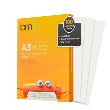 LamX A3 Laminating Pouches 250micron, High Gloss Finish Sheets, Anti-Static Formula Laminating Pouches A3, 250 Micron (125+125 Micron) Pack of 100 La