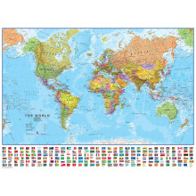 Large World Political Wall Map - With Flags Laminated - 118.9cm (w) x 84.1cm (h) - Maps International