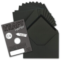 NEUSER PAPIER 50x Kraft paper envelopes DIN C6 black - 11.4 x 16.2 cm without window - Vintage envelopes with wet glue pointed flap -