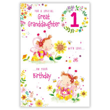 Paper Rose Great Granddaughter 1st Birthday Card - Happy Birthday Card with Girl, Bumblebee and Flowers Design and Special Finish
