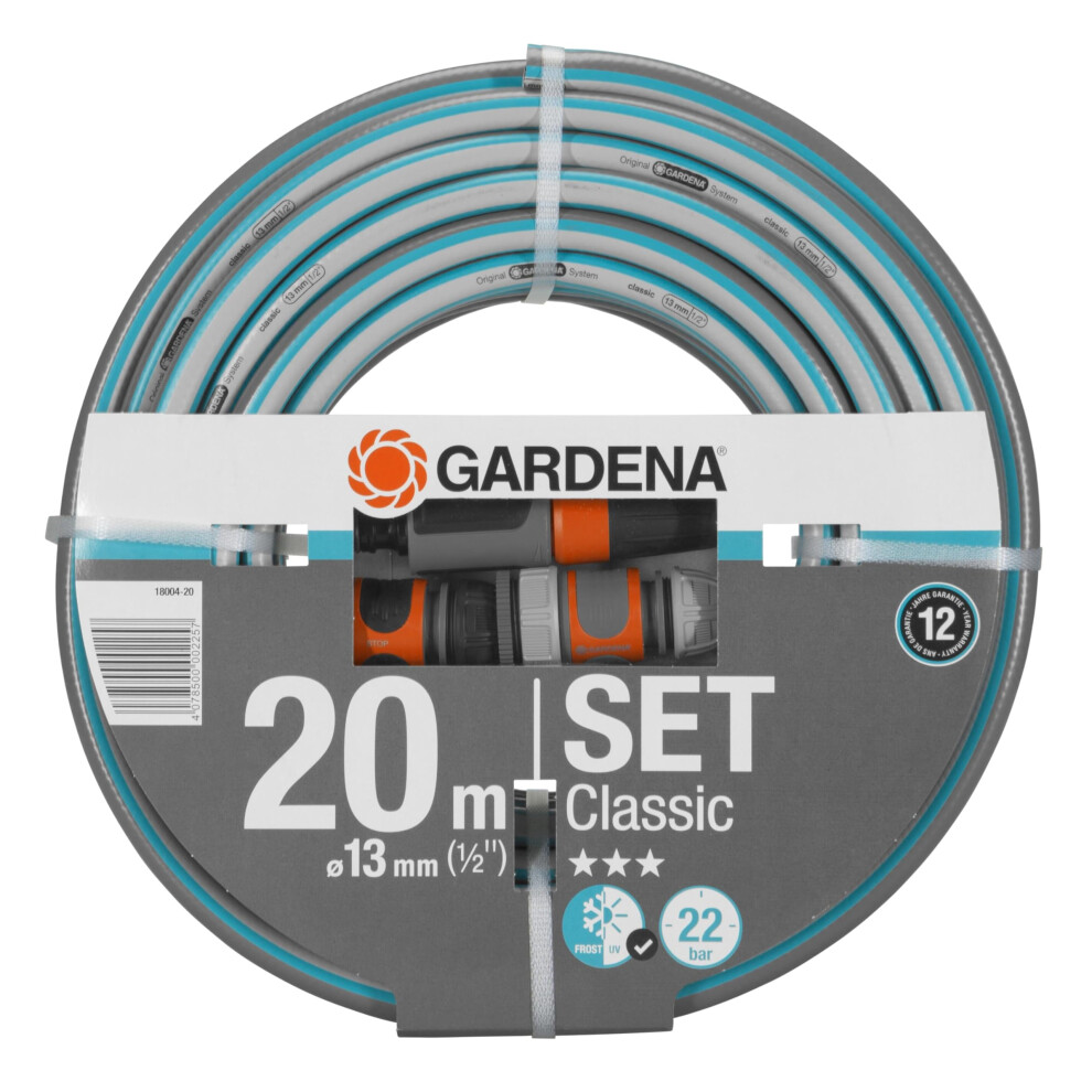 Gardena Classic Hose, 13 Mm (1/2"), 20 M: Universal Garden Hose Of Robust Cross-Weave, 22 Bar Burst Pressure, Uv Resistant, Withou