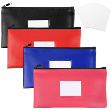 4 Pcs Bank Money Bags with ZipperMoney Pouch, Cash Bags for Banking, Leatherette Money Wallet Envelopes with Framed ID Window for Business Office