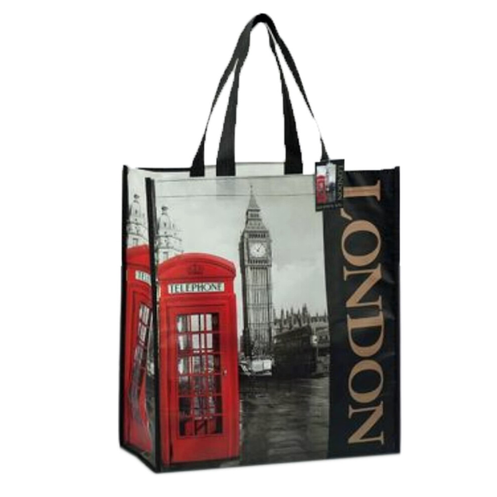 London Souvenir Big Ben And Telephone Box Shopping Bag Telephone Black/White/Red Elgate