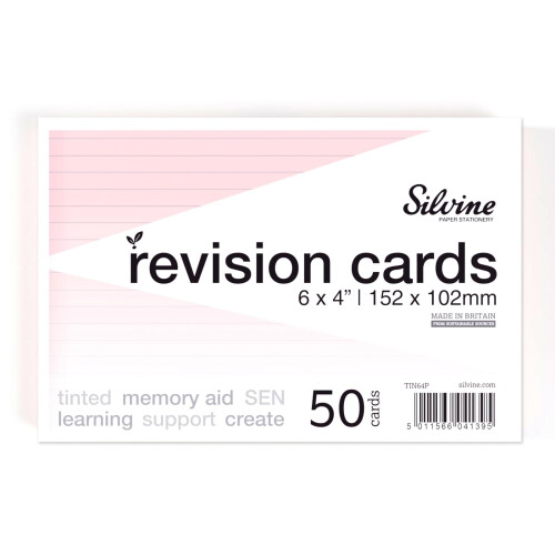 Silvine A6 Flash Cards, Revision & Study - Lined (50 Cards) (Pink)