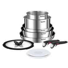 Tefal Ingenio Emotion 10 Piece Set, Pots & Pans Set, Stainless Steel, Stackable, Induction, Easy Cleaning, Non-Stick Coating, Heat Indicator, L897SA74