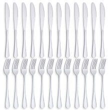 PionStar 24 Pieces Knife and Fork Sets, Premium Stainless Steel Cutlery Set for 12 People, Forks Set of 12 & Knives Set of 12, Dis