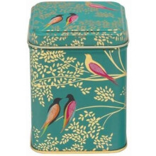 Elite Gift Boxes Birds Square Box - Green Tea caddy - Decorative Storage Metal Tin Box with Tight Lid