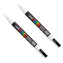 Posca PC-3M Paint Marker Art Pens - 0.9-1.3mm Nib - White Ink - 2 Pack
