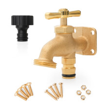 Flatro Brass Anywhere Tap with ¾ BSP Brass Thread | Outdoor Tap with Screw & Wall Plug Fittings | Outside Garden Tap 80mmX80mmX40m