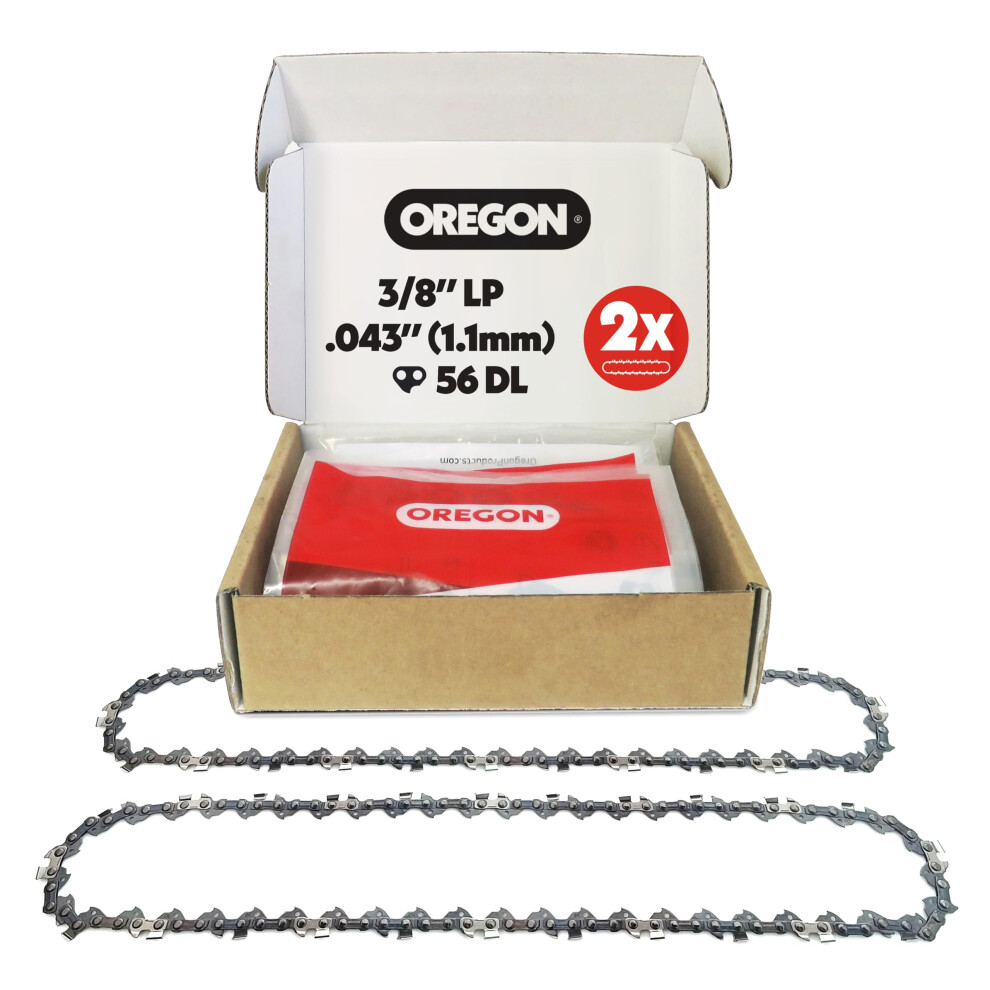 Oregon 2-Pack Chainsaw Chain 3/8" Lp Pitch, .043" (1.1 Mm) Gauge For 16" (40Cm) Bar, 56 Drive Links Â Low-Kickback Replacement Saw 55780230
