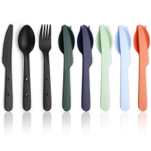 Evanda Travel Utensils Set for 6, Reusable Plastic Knife Fork Spoon Snapped Together for Easy Portability and Save Space, Silverwa