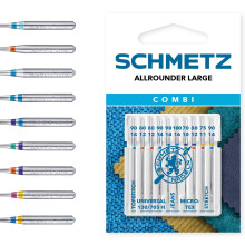 SCHMETZ | 10 Sewing Machine Needles | Combi-Box Allrounder Large | 130/705 H XWS | Assorted | Universal/Jeans/Stretch/Microtex/Top