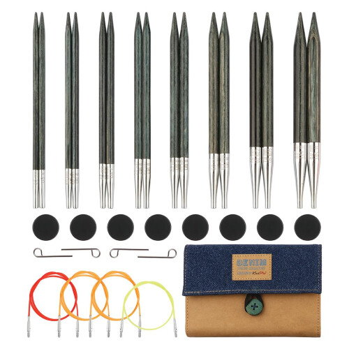 KnitPro - KnitPro Interchangeable Needle Set Wood Indigo - 1 Set, Blue/Fold