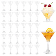 Mispudin 30Pcs Multi-use Plastic Martini Glasses 150ml, Plastic Cocktail Glasses Reusable with Adjustable Stem, Clear Mocktail Cup