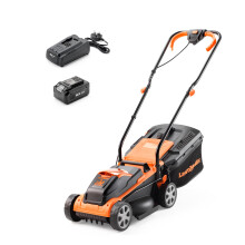LawnMaster MX 24V 32cm Cordless Lawn Mower with 4.0Ah Battery and Fast Charger. With cut height adjust, rear roller and edging com