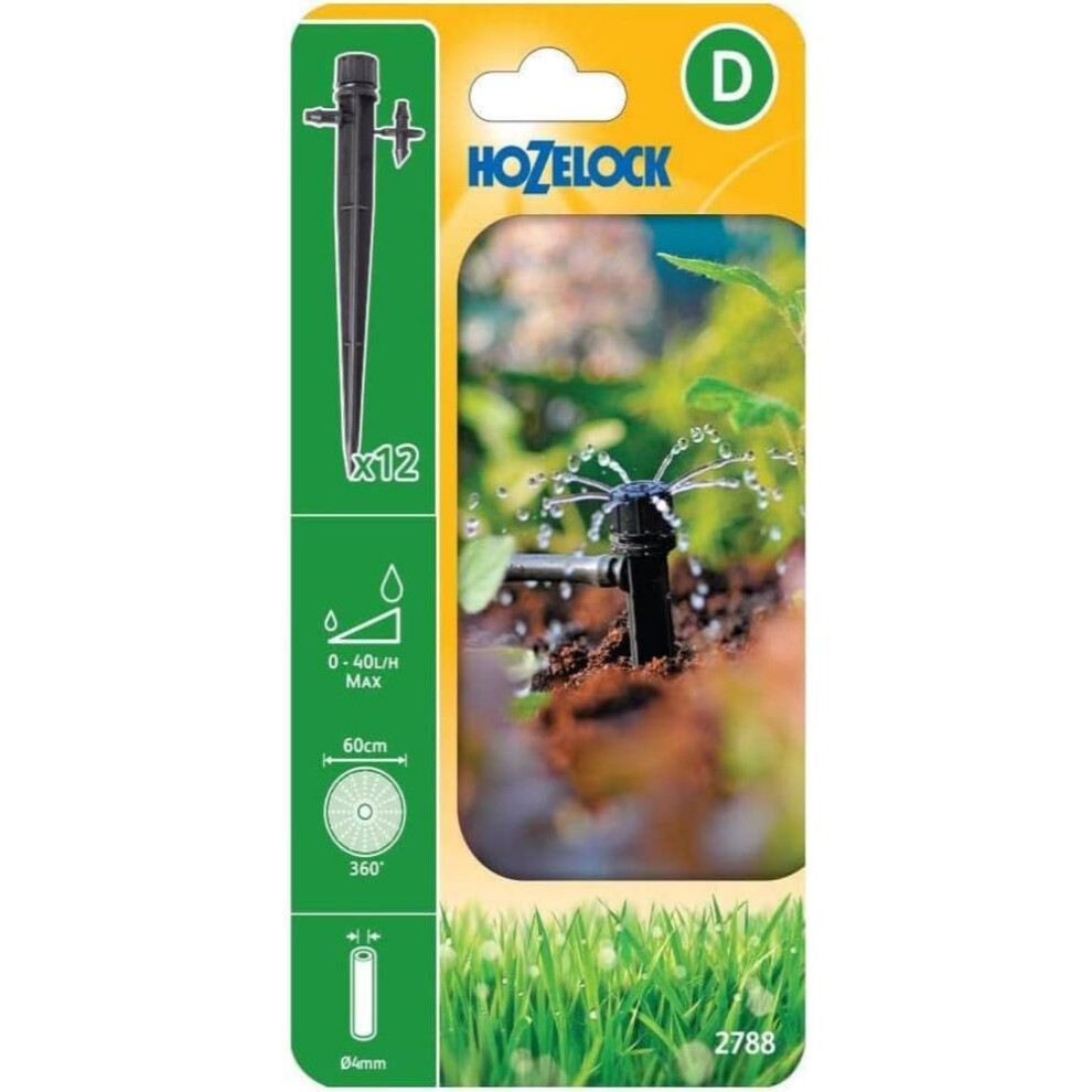 Hozelock - Micro Sprinkler Adjustable 360 In-Line, Ø 13 Mm And End-Of-Line Ø 4 Mm : Adjustable Flow 0-40 Lph, 60Cm Coverage [2788 0012], Black