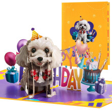 CNLITIHEKA Cute Poodle Pop Up Birthday Cards for Women, 3D Anniversary Greeting Card for Dog Lovers, Mothers Day, Envelope Included, All Occasion.