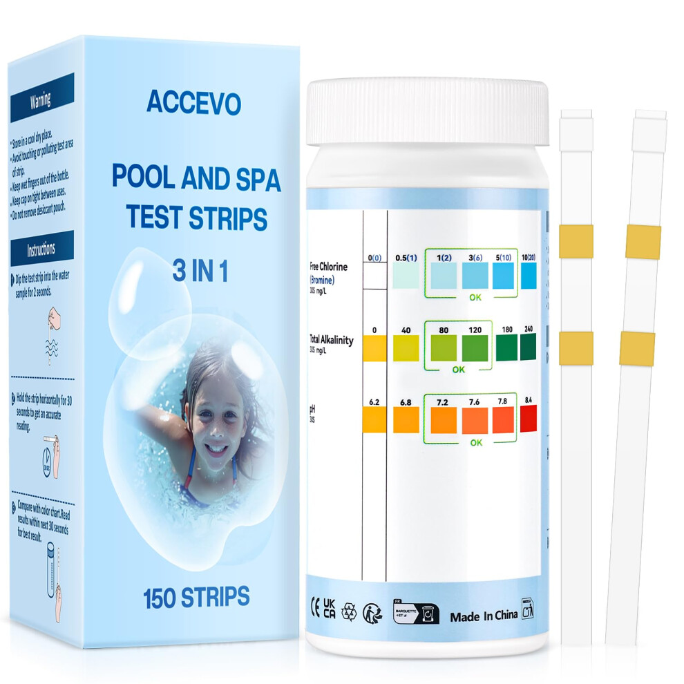 Accevo Hot Tub Test Stripsï¼3-In-1 Pool Water Testing Kit For Chlorine/Bromine, Ph, Total Alkalinity - Easy And Accurate Test Strip 92128323