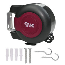 Ram 30 metre Retractable Reel Clothes Lines Washing Line with Twin Cable - Wall Mounted Heavy Duty Clothes Dryer 2 x 15m Lines of