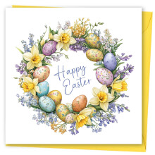 Easter Card. Easter Wreath Design with matching Envelope. 150x150mm. Ecofriendly. Blank Inside. Printed and Packed in UK.