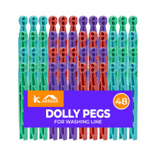 Karrma Ltd. 48pk Plastic Dolly Pegs for Washing Line Heavy Duty Strong Grip Clothes Pegs Reusable Indoor Outdoor Laundry Dolly Peg
