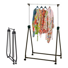 Top Home Solutions Clothes Rail, Chrome Heavy-Duty Adjustable Collapsible Clothing Rack with wheels Open Wardrobe for Bedroom