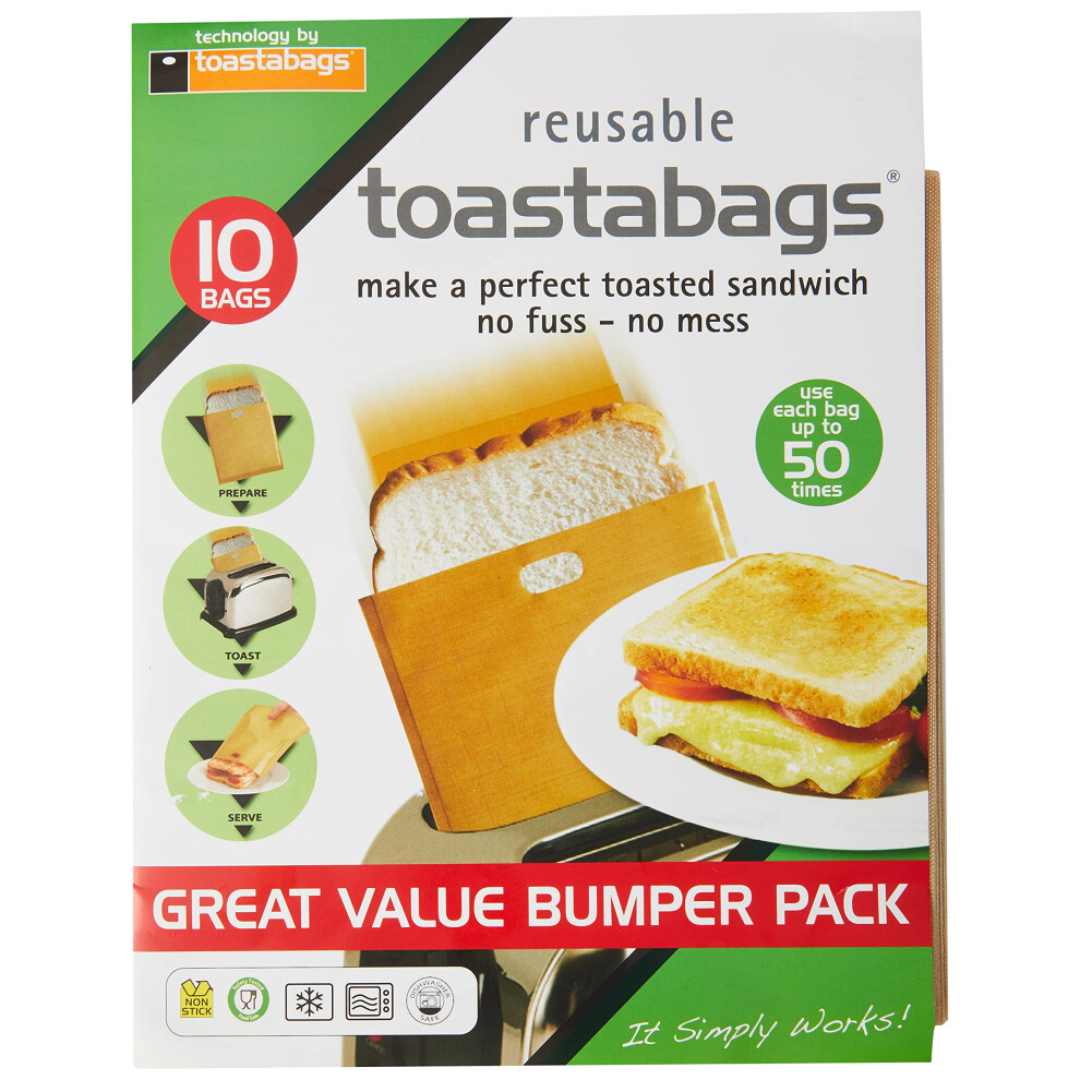 Toastabags Reusable Toastie Bags, 10 Pack Â Non-Stick Toasting Bags For Sandwiches, Grilled Cheese, Paninis & Snacks Â Easy Clean, 74266050