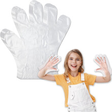 SADIKALO - Kids Disposable Gloves, 100 Pcs Small Plastic Clear PE Durable Kitchen Cleaning Gloves for Garden Crafts for 3-12 Years