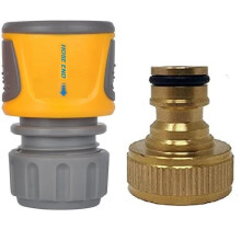 Simply Products Soft Grip Quick Connect Hose End Connector With 3/4" Brass Tap Adaptor Fitting For Garden Taps