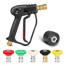 Qooltek High Pressure Washer Gun with 5 Detachable Spray Nozzle Tip, 1/4" Quick Connector & Adapter, M22-14 mm Fitting Car Jet Was