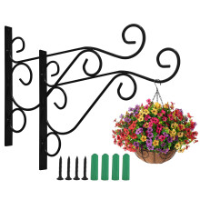 AUXHCYL 2Pcs Hanging Basket Brackets Outdoor,Hanging Baskets Plant Hooks,Iron Hanger Wall Hook for Lantern,Planter,Bird Feeder, Fe