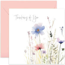Old English Co. Sympathy Greeting Card for Loved Ones - 'Thinking of You' Painted Floral Flower Meadow Sympathy Card