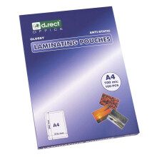 D.RECT Sheets to Laminate A4 - Pack of 100 Units Laminating Pouches 100 Microns 2x100 (200) - Glossy -Transparent - Durable Laminated