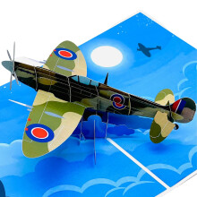 Three Dee Cards - Spitfire Pop Up Greeting Card - 3D Aviation Birthday for Men Husband Dad Fathers Day Pop-up Vintage WW2 Aircraft Theme for Him