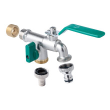 Tech Traders Premium Universal Double Brass tap with Two Hose Connections-Double Water tap with 1/2 and 3/4 Inch Connections-Suita