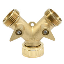 Dapetz 3/4" Solid Brass Double Tap Adaptor Brass 2 Way Double Outside Tap Adaptor Garden Irrigation Hose Connectors-Two Way Bras