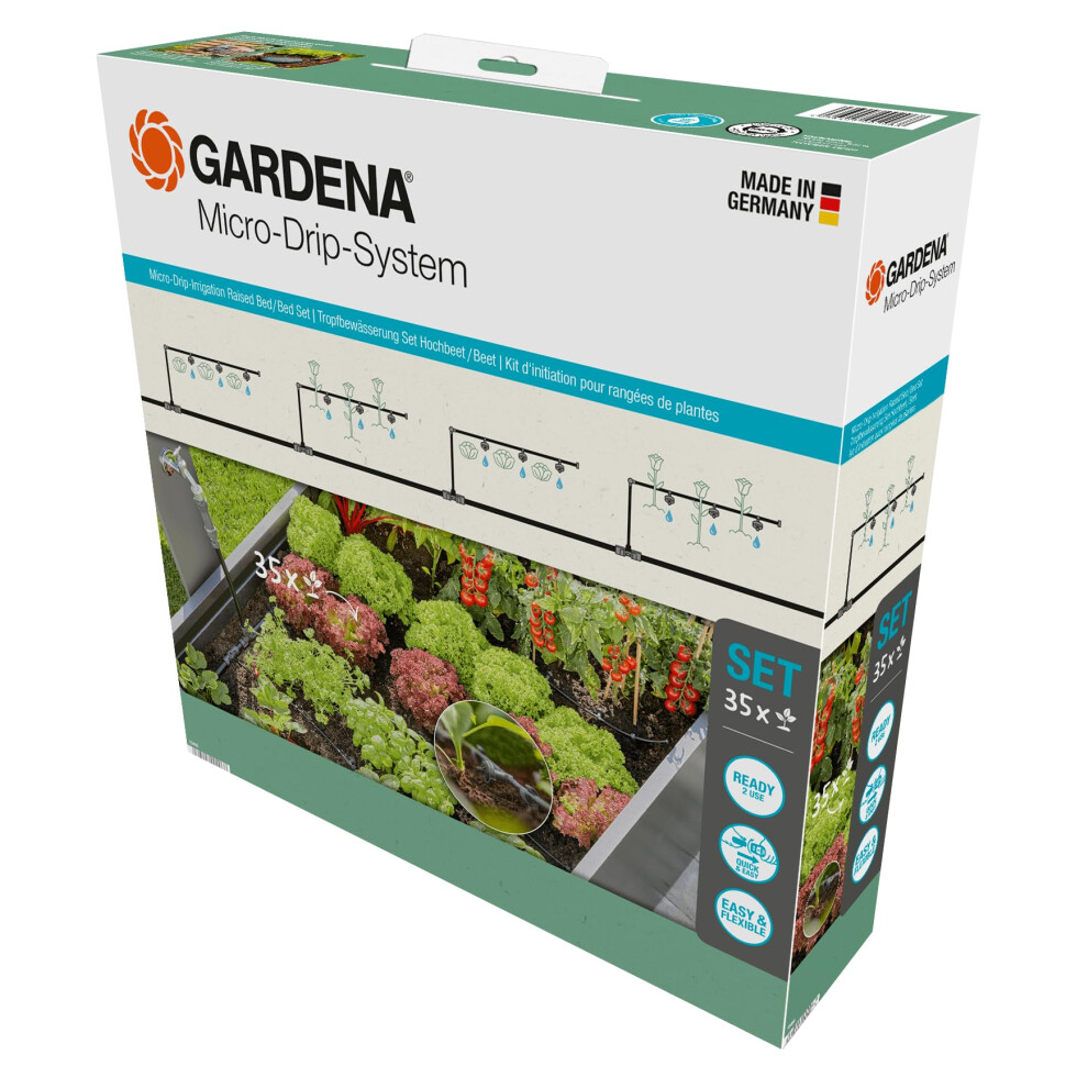 Gardena Micro-Drip-System Drip Irrigation Set Raised Bed/Bed (35 Plants): Starter Set, Ready To Use, Water-Saving Irrigation Syste