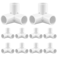 QWORK 10PCS 3 Way Pipe Fittings, 20mm / 1/2" Inner Diameter (White), PVC Plastic Pipe Corner Connectors