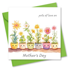 Mother's Day Card. Card for Mum. Potted Flowers Design. Mothers Day Card with Matching Envelope. Size 150x150mm When Folded. Original British Design