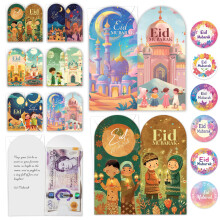 Giftinghouse Eid Money Envelopes 6/12/24 Pack with Stickers - Happy Eid Mubarak Money Envelopes Featuring 6 Unique Designs