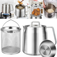 2L Deep Fat Fryer with Basket & Strainer, 304 Stainless Steel Deep Fryer Pot, Large Capacity Bacon Grease Container for Kitchen,Fr