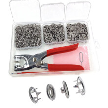 KAXIMON 200 Sets Poppers Fasteners Kit, 9.5mm Press Stud Kit with Fastener Pliers, Metal Snap Fasteners Press Studs No Sewing,Snap