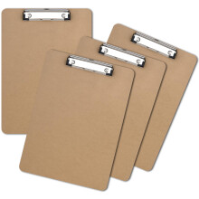 ZCZN A4 Clipboard Hardboard with Low Profile Clip and Retractable Hanging Hole, Wooden Clipboards A4 Pack of 4