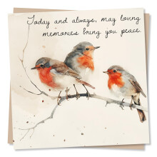 Heartfelt Robin Condolences Card - May Loving Memories Bring You Peace - Three Birds, Watercolour Design - Sympathy Card for Loss of A Loved One