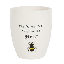 Charming "Thank You For Helping Me Grow" Ceramic Plant Pot - 13cm x 11cm (1 Pc.) - Adorable Bee Illustration, Sweet Appreciation T
